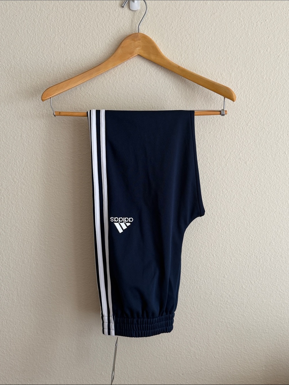 adidas Kids Navy Track Pants with White Three-Stripes Size L (14/16)